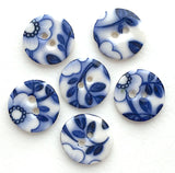 SALE, Indigo / White 1-1/8" Round "Summer Night" 2-Hole Porcelain Button