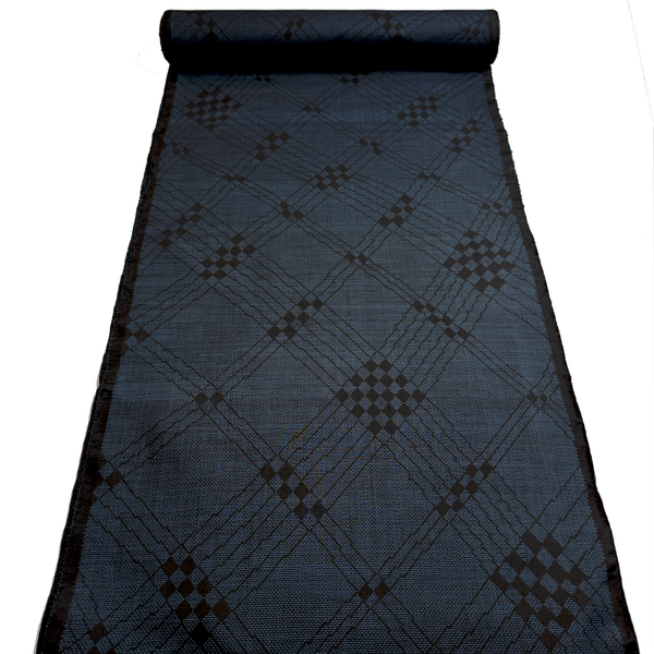 Geometry Indigo, Midnight Navy/Black Oshima Kimono Silk Tsumugi from Japan By the Yard,  #34