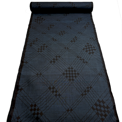 Geometry Indigo, Midnight Navy/Black Oshima Kimono Silk Tsumugi from Japan By the Yard,  #34