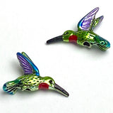 Hummingbird Bead, Green Body, Red Throat, Small Embellishment Hand Painted by Susan Clarke, 3/4" #SC-170-G