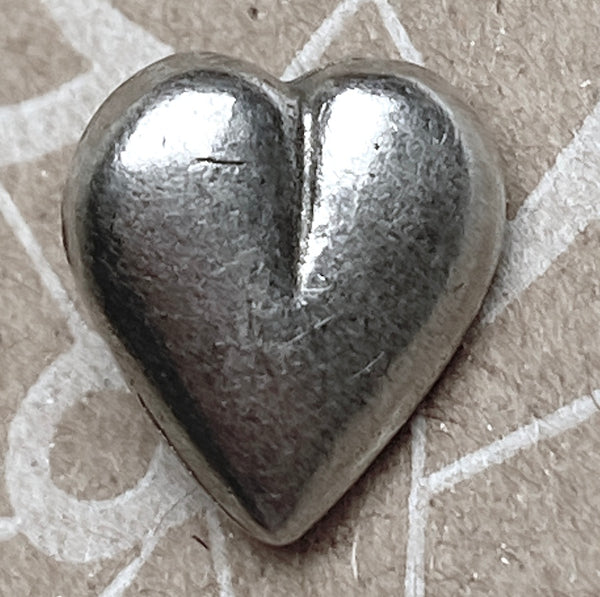 Small Heart Danforth Pewter Button, 1/2" Shank Back, USA Made, #FJ-175