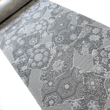 Faux Patchwork Vintage Kimono Silk Crepe Print from Japan, Grays/White Drapey, Thin, By the Yard, #154