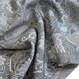 Faux Patchwork Vintage Kimono Silk Crepe Print from Japan, Grays/White Drapey, Thin, By the Yard, #154