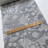 Faux Patchwork Vintage Kimono Silk Crepe Print from Japan, Grays/White Drapey, Thin, By the Yard, #154