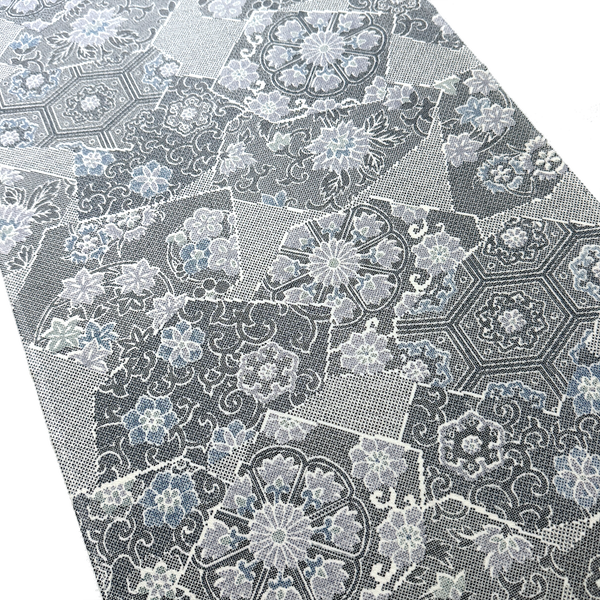 Faux Patchwork Vintage Kimono Silk Print from Japan, Grays/White Drapey, Thin, By the Yard, #153