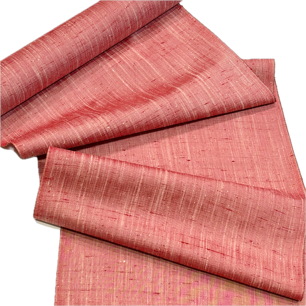 Red and Natural White, Slubby-Textured Vintage Kimono Silk from Japan By the Yard, #152