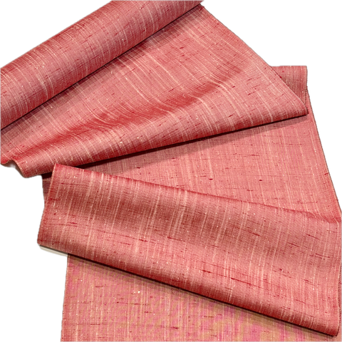 Red and Natural White, Slubby-Textured Vintage Kimono Silk from Japan By the Yard, #152