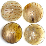 Squiggles 1-7/8" Large Scoop Horn Semi-Clear Two Hole Button, Natural Tan Sleek Smooth Translucent