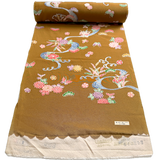 Butterflies at the Stream Bingata, Ochre Brown Vintage Kimono Silk Chirimen from Japan By The Yard #555