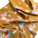 Butterflies at the Stream Bingata, Ochre Brown Vintage Kimono Silk Chirimen from Japan By The Yard #555