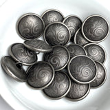 Metal-Look Charcoal Baroque Button from Italy, 7/8"  PACK OF 4 BUTTONS #FJ-188