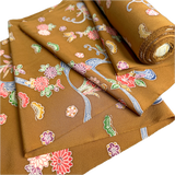 Butterflies at the Stream Bingata, Ochre Brown Vintage Kimono Silk Chirimen from Japan By The Yard #555