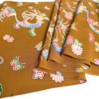 Butterflies at the Stream Bingata, Ochre Brown Vintage Kimono Silk Chirimen from Japan By The Yard #555