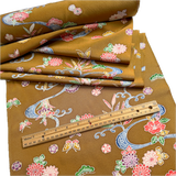 Butterflies at the Stream Bingata, Ochre Brown Vintage Kimono Silk Chirimen from Japan By The Yard #555