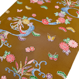Butterflies at the Stream Bingata, Ochre Brown Vintage Kimono Silk Chirimen from Japan By The Yard #555