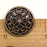 Filigree Heart JHB, 3/4" Antique Brass Metal Shank Back Peek-Through Button, # FJ-194