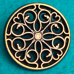 Filigree Heart JHB, 3/4" Antique Brass Metal Shank Back Peek-Through Button, # FJ-194