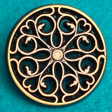 Filigree Heart JHB, 3/4" Antique Brass Metal Shank Back Peek-Through Button, # FJ-194