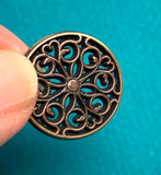 Filigree Heart JHB, 3/4" Antique Brass Metal Shank Back Peek-Through Button, # FJ-194