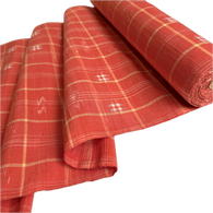 Orange Plaid Ikat Vintage Textured Kimono Silk from Japan By the Yard  #411