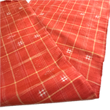 Orange Plaid Ikat Vintage Textured Kimono Silk from Japan By the Yard  #411