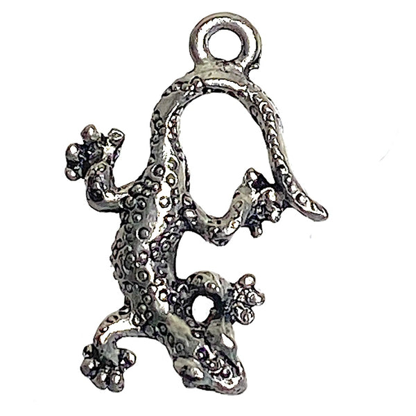 Gecko Lizard Charm/ Pendant 7/8" Pewter, Made in USA, Pack of FIVE  #FJ-199