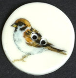 Running Low, Sparrow Bird Porcelain Button 1-1/8" 2-hole, Handmade in London