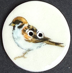 Running Low, Sparrow Bird Porcelain Button 1-1/8" 2-hole, Handmade in London