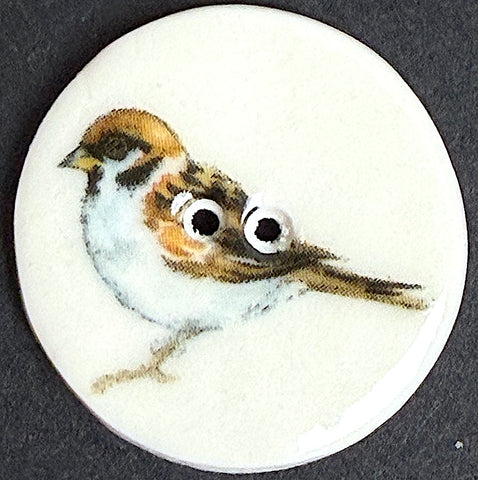 Running Low, Sparrow Bird Porcelain Button 1-1/8" 2-hole, Handmade in London