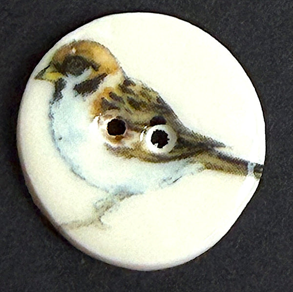 Running Low, Sparrow Bird Button, Porcelain 7/8" (Smaller Size) Handmade Ceramic