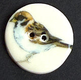 Running Low, Sparrow Bird Button, Porcelain 7/8" (Smaller Size) Handmade Ceramic