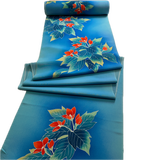 Rich Blues, Hand Painted Buds/Leaves Full 13+-Yard BOLT, Blended Bokashi Chirimen Crepe Vintage Tsukesage Kimono Silk from Japan  #562