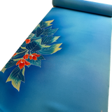Rich Blues, Hand Painted Buds/Leaves Full 13+-Yard BOLT, Blended Bokashi Chirimen Crepe Vintage Tsukesage Kimono Silk from Japan  #562