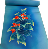 Rich Blues, Hand Painted Buds/Leaves Full 13+-Yard BOLT, Blended Bokashi Chirimen Crepe Vintage Tsukesage Kimono Silk from Japan  #562