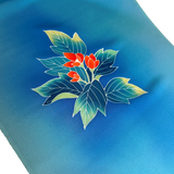 Rich Blues, Hand Painted Buds/Leaves Full 13+-Yard BOLT, Blended Bokashi Chirimen Crepe Vintage Tsukesage Kimono Silk from Japan  #562