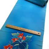 Rich Blues, Hand Painted Buds/Leaves Full 13+-Yard BOLT, Blended Bokashi Chirimen Crepe Vintage Tsukesage Kimono Silk from Japan  #562