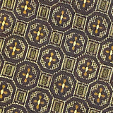 SALE Mustard/Black Hexagons Ochre Ikat, Vintage Kimono Silk By the Yard  #336