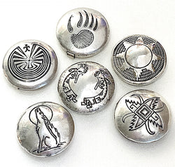 Set of 6, Vintage Sterling Silver Button Covers, Each One Different, 3/4" #MV-50