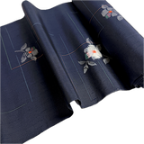 Quietly Cosmic Camellias on Dark Indigo, Vintage Kimono Silk Ikat from Japan By the Yard  #565