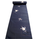 Quietly Cosmic Camellias on Dark Indigo, Vintage Kimono Silk Ikat from Japan By the Yard  #565