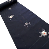 Quietly Cosmic Camellias on Dark Indigo, Vintage Kimono Silk Ikat from Japan By the Yard  #565