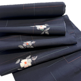 Quietly Cosmic Camellias on Dark Indigo, Vintage Kimono Silk Ikat from Japan By the Yard  #565