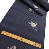 Quietly Cosmic Camellias on Dark Indigo, Vintage Kimono Silk Ikat from Japan By the Yard  #565