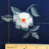 Quietly Cosmic Camellias on Dark Indigo, Vintage Kimono Silk Ikat from Japan By the Yard  #565