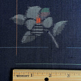 Quietly Cosmic Camellias on Dark Indigo, Vintage Kimono Silk Ikat from Japan By the Yard  #565