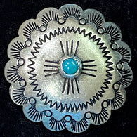 LAST ONE, Sunrise Scallop "Turquoise'' 1.25" Shank-Back Nickel Silver Southwest USA Made Concho  #SW-353