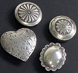 Set of 4, Vintage Sterling Silver Button Covers, Each One Different, Large Heart Included #MV-51