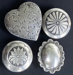 Set of 4, Vintage Sterling Silver Button Covers, Each One Different, Large Heart Included #MV-51