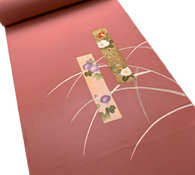 Dusty Rose Flower Portraits, Full 12.5 Yard BOLT, Tango Chirimen Vintage Tsukesage Kimono Silk from Japan  #566