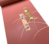 Dusty Rose Flower Portraits, Full 12.5 Yard BOLT, Tango Chirimen Vintage Tsukesage Kimono Silk from Japan  #566